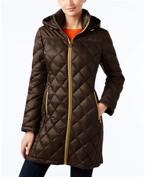 michael michael kors hooded packable down diamond quilted puffer coat